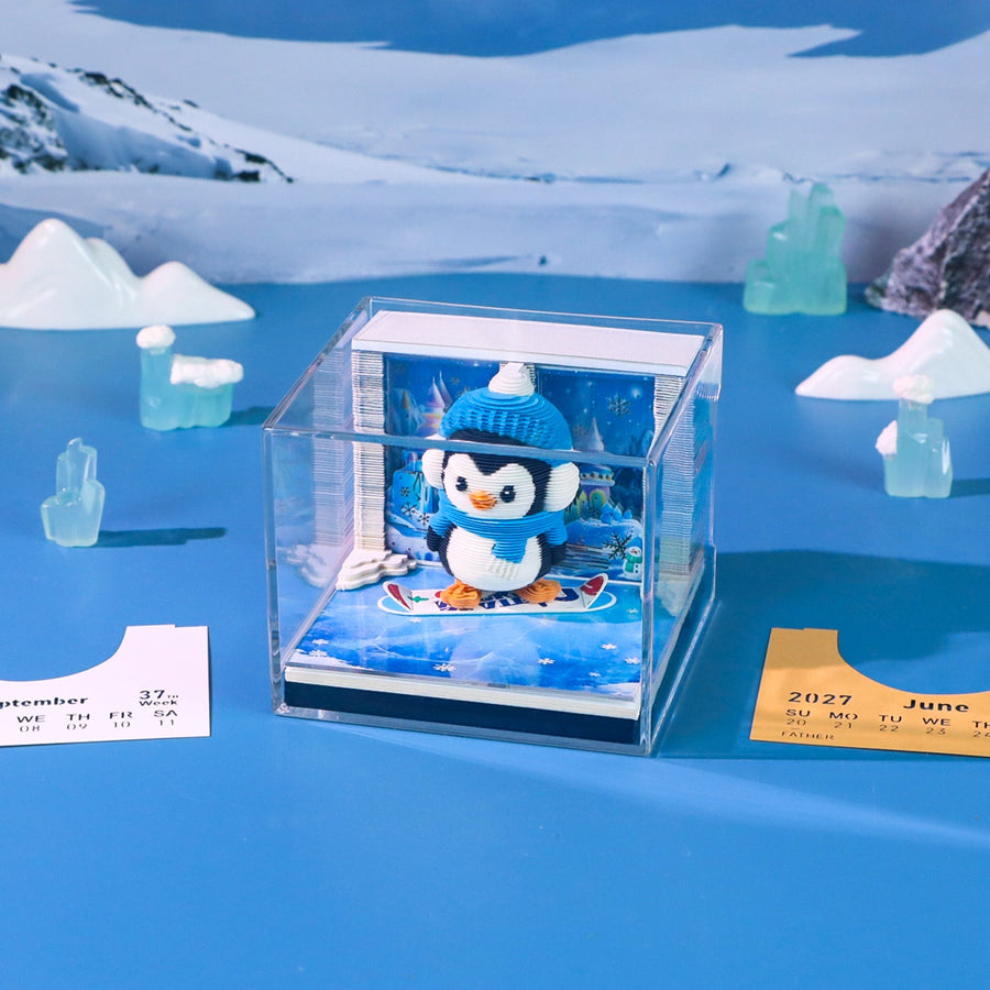 Calendrier 3D Pingouin Snowboardeur en papier – photo 1